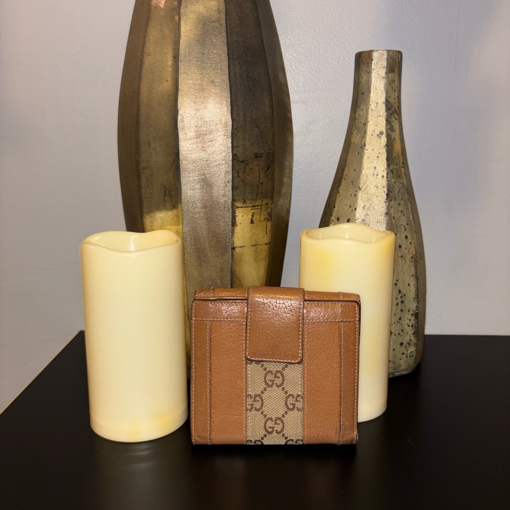 Gucci Studded GG Monogram Canvas line leather wallet Italy Brown EUC. - Picture 4 of 8
